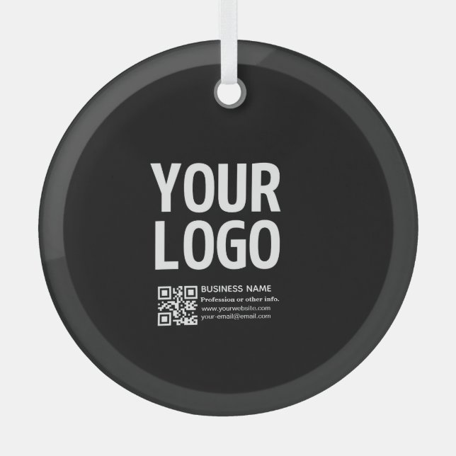 Your Logo w/Editable QR code & Text  Glass Ornament (Front)