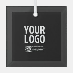 Your Logo w/Editable QR code & Text Glass Ornament