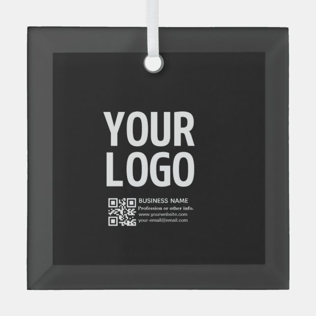 Your Logo w/Editable QR code & Text  Glass Ornament (Front)