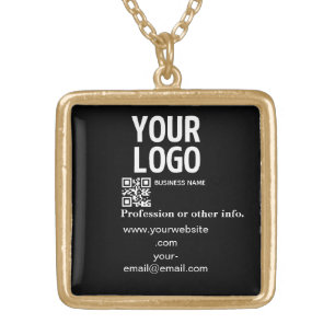 Your Logo w/Editable QR code & Text Gold Plated Necklace