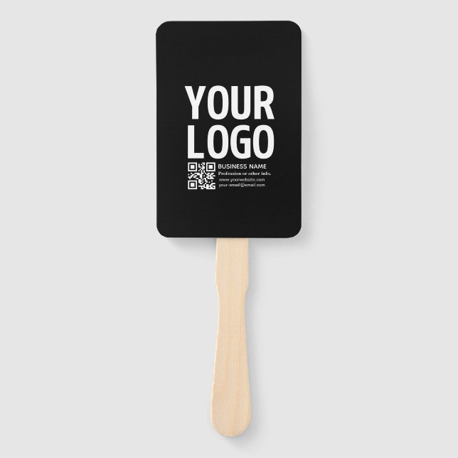 Your Logo w/Editable QR code & Text  Hand Fan (Front)