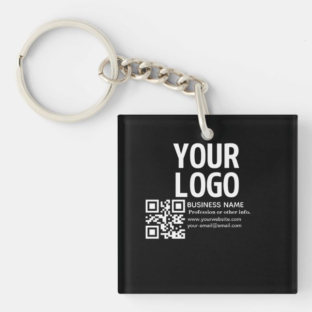 Your Logo w/Editable QR code & Text  Keychain (Front)