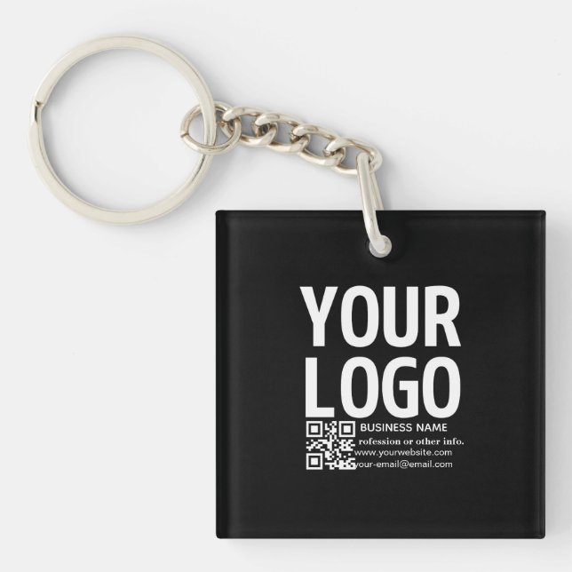 Your Logo w/Editable QR code & Text  Keychain (Front)