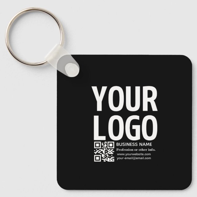 Your Logo w/Editable QR code & Text  Keychain (Front)