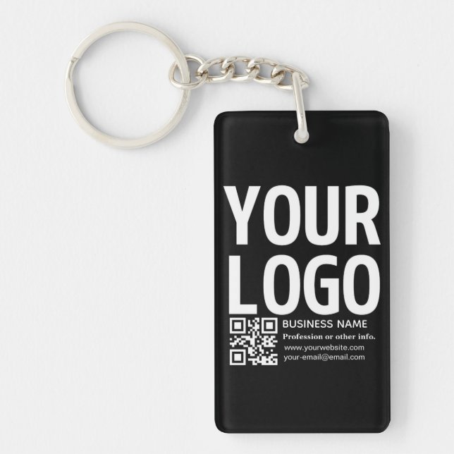 Your Logo w/Editable QR code & Text  Keychain (Front)