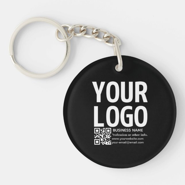 Your Logo w/Editable QR code & Text  Keychain (Front)