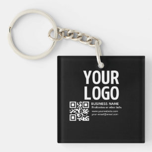 Your Logo w/Editable QR code & Text Keychain