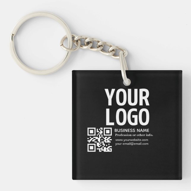 Your Logo w/Editable QR code & Text  Keychain (Front)