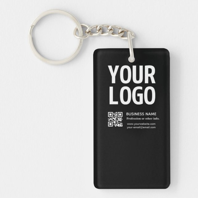 Your Logo w/Editable QR code & Text  Keychain (Front)