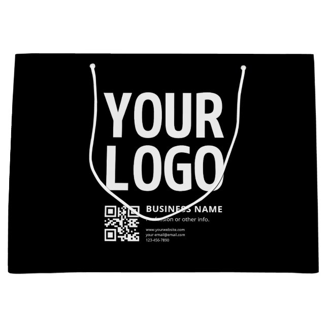 Your Logo w/Editable QR code & Text Large Gift Bag (Front)