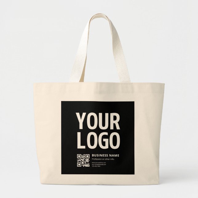 Your Logo w/Editable QR code & Text Large Tote Bag (Front)