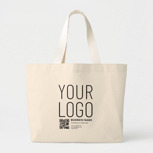 Your Logo w/Editable QR code & Text Large Tote Bag