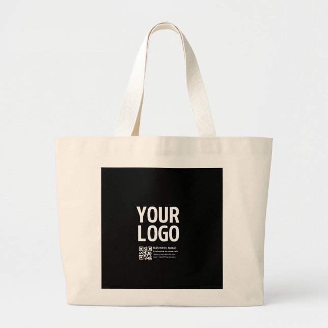 Your Logo w/Editable QR code & Text  Large Tote Bag (Front)