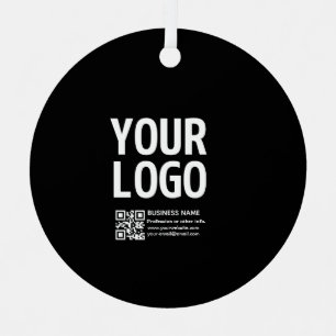 Your Logo w/Editable QR code & Text Metal Ornament