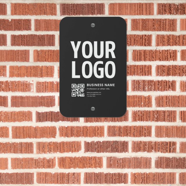 Your Logo w/Editable QR code & Text Metal Sign (In Situ(Brick))