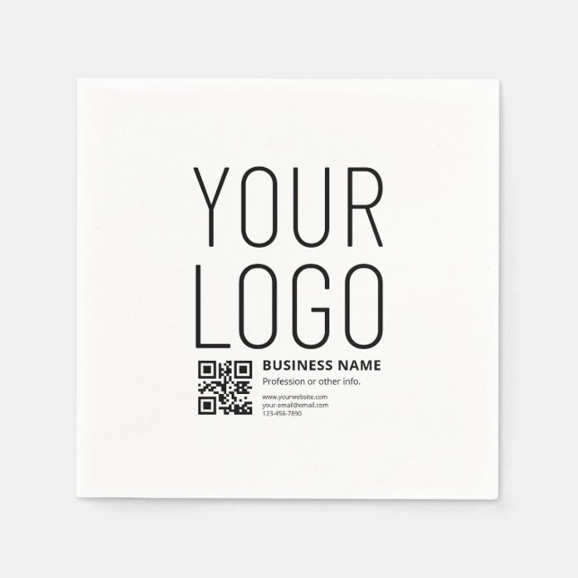 Your Logo w/Editable QR code & Text Napkins (Front)