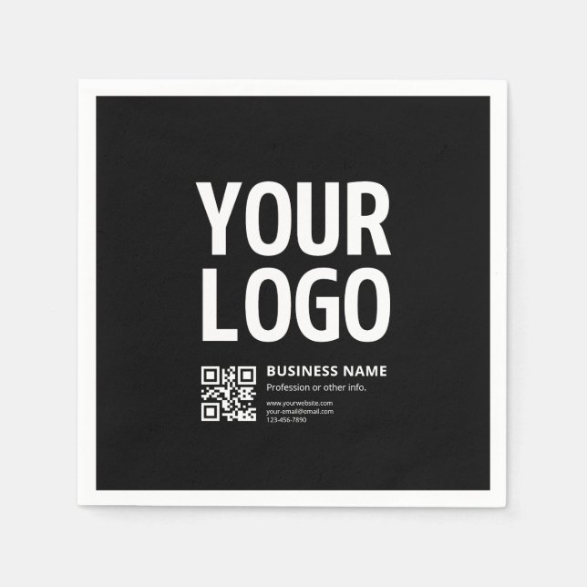 Your Logo w/Editable QR code & Text Napkins (Front)