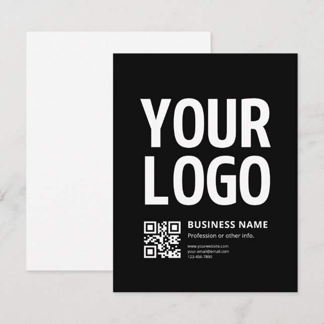 Your Logo w/Editable QR code & Text Note Card (Front/Back)