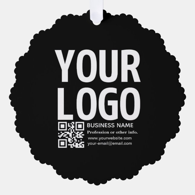 Your Logo w/Editable QR code & Text  Ornament Card (Front)
