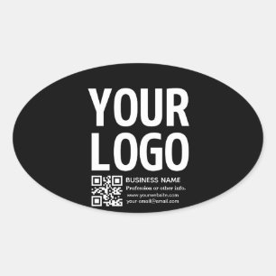 Your Logo w/Editable QR code & Text Oval Sticker
