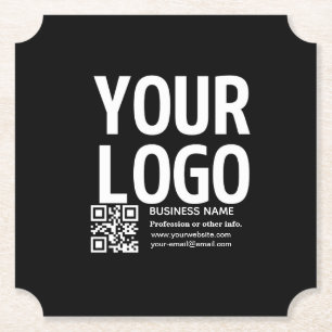 Your Logo w/Editable QR code & Text Paper Coaster