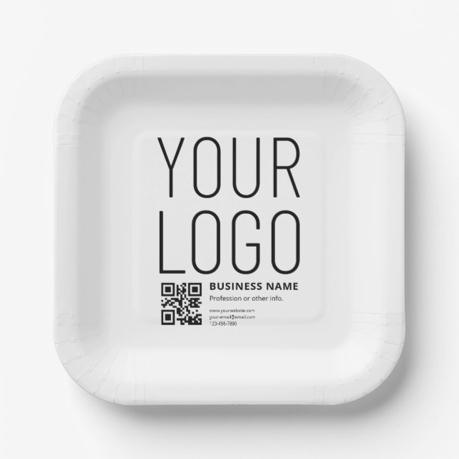 Your Logo w/Editable QR code & Text Paper Plates (Front)