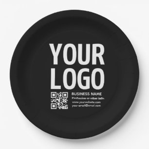 Your Logo w/Editable QR code & Text Paper Plates