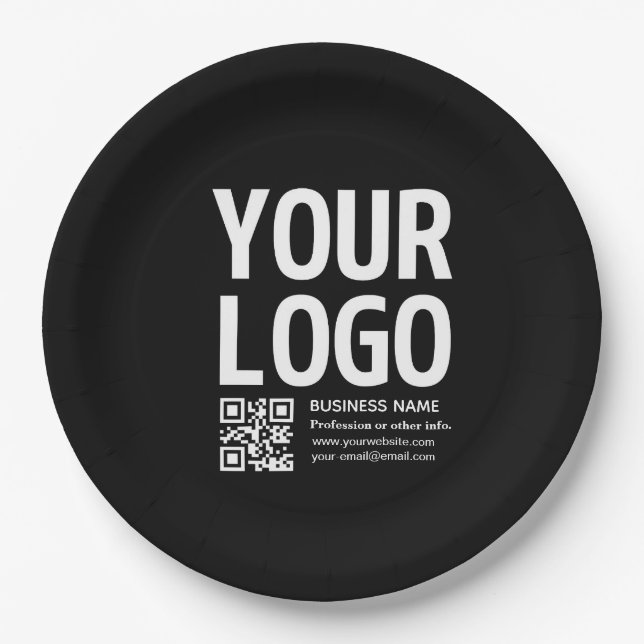 Your Logo w/Editable QR code & Text  Paper Plates (Front)