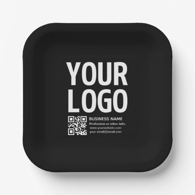 Your Logo w/Editable QR code & Text  Paper Plates (Front)