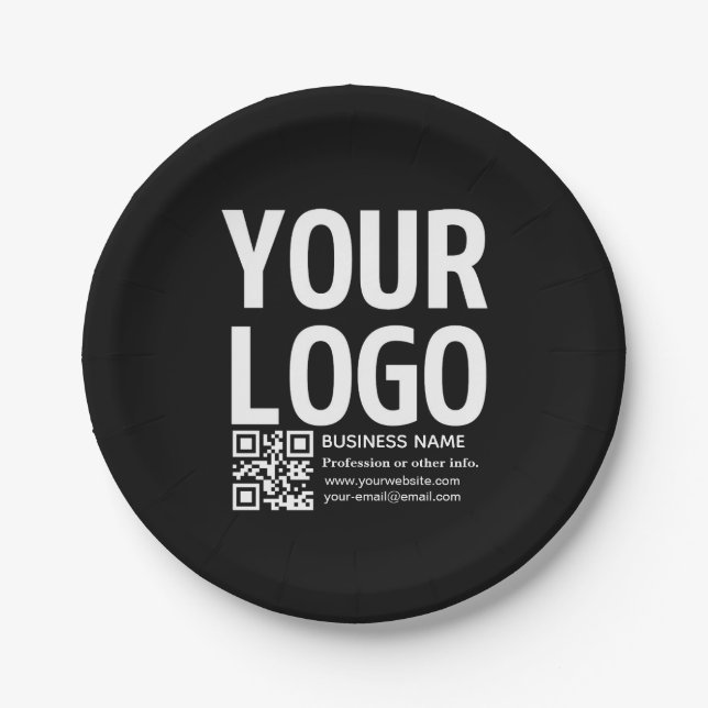 Your Logo w/Editable QR code & Text  Paper Plates (Front)