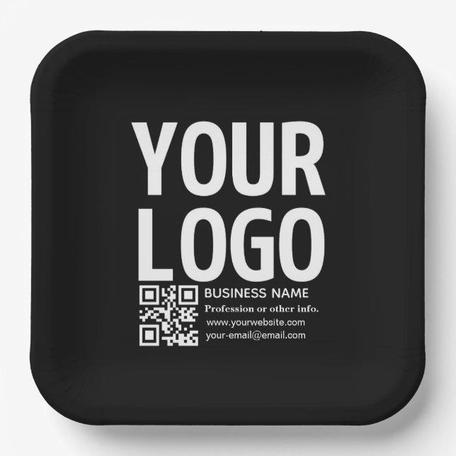 Your Logo w/Editable QR code & Text  Paper Plates (Front)