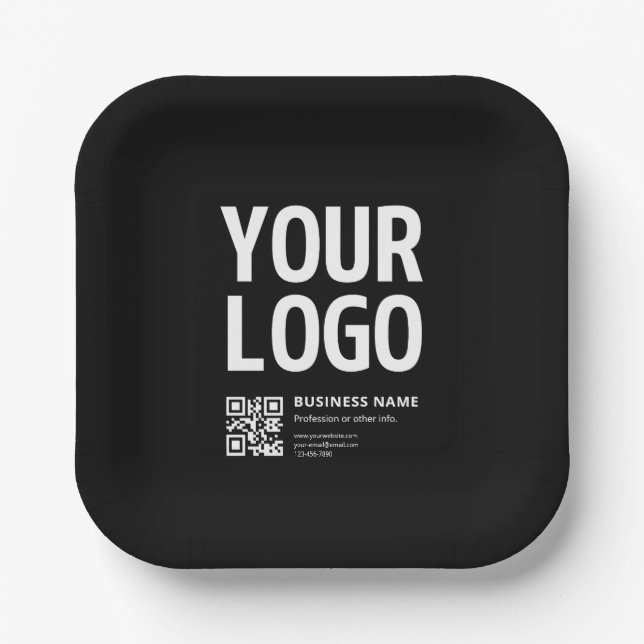 Your Logo w/Editable QR code & Text Paper Plates (Front)
