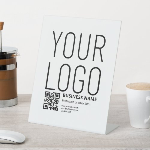 Your Logo w/Editable QR code & Text Pedestal Sign