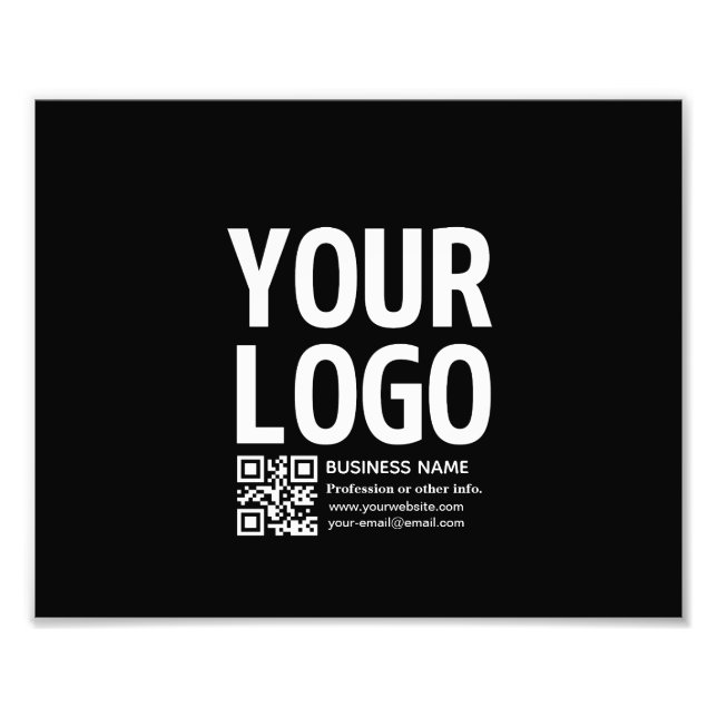 Your Logo w/Editable QR code & Text  Photo Print (Front)