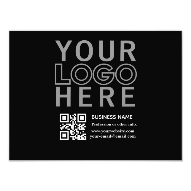 Your Logo w/Editable QR code & Text Photo Print (Front)