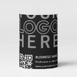 Your Logo w/Editable QR code & Text Pillar Candle