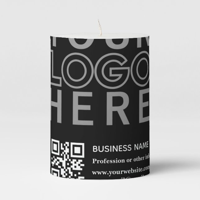Your Logo w/Editable QR code & Text Pillar Candle (Front)