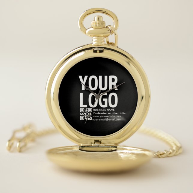 Your Logo w/Editable QR code & Text  Pocket Watch (Inside)