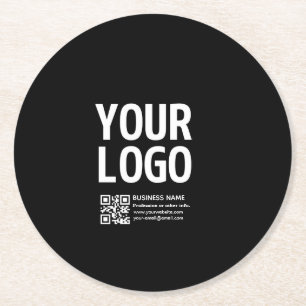 Your Logo w/Editable QR code & Text Round Paper Coaster