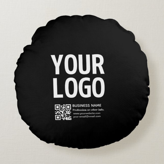 Your Logo w/Editable QR code & Text  Round Pillow (Front)