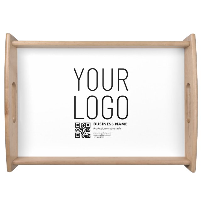 Your Logo w/Editable QR code & Text Serving Tray (Front)
