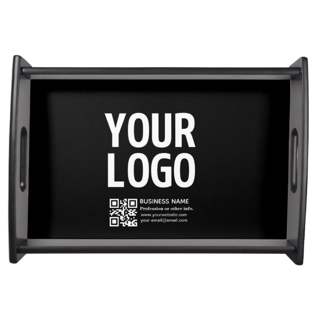 Your Logo w/Editable QR code & Text  Serving Tray (Front)