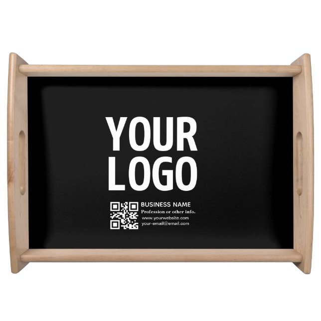 Your Logo w/Editable QR code & Text  Serving Tray (Front)