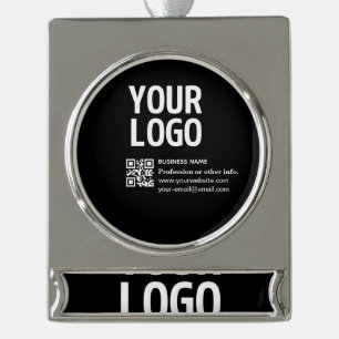 Your Logo w/Editable QR code & Text Silver Plated Banner Ornament