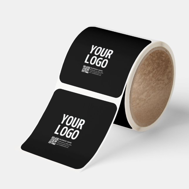 Your Logo w/Editable QR code & Text  Square Sticker (Roll)