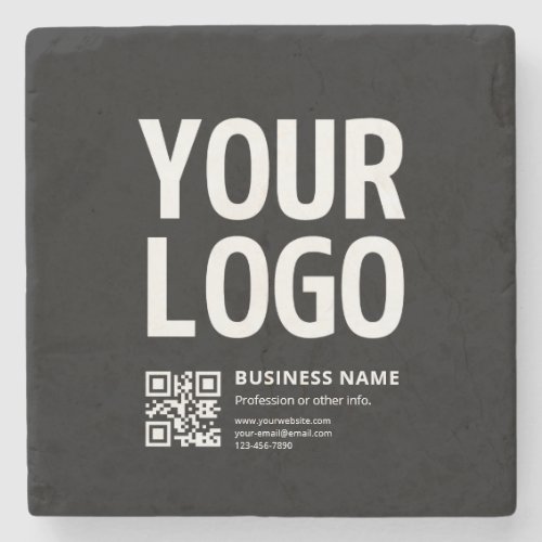 Your Logo w/Editable QR code & Text Stone Coaster