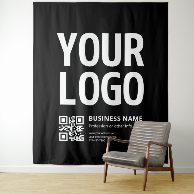 Your Logo w/Editable QR code & Text Tapestry (In Situ)