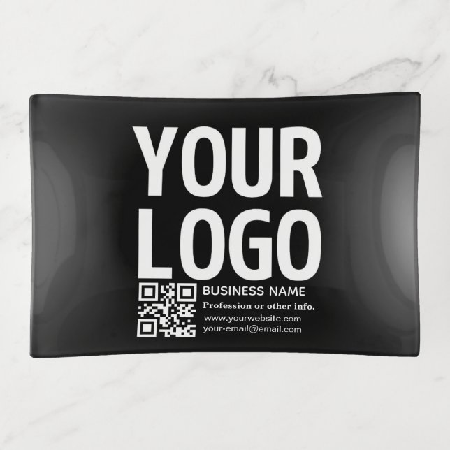 Your Logo w/Editable QR code & Text  Trinket Tray (Front)