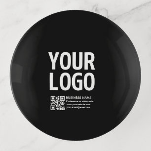 Your Logo w/Editable QR code & Text Trinket Tray