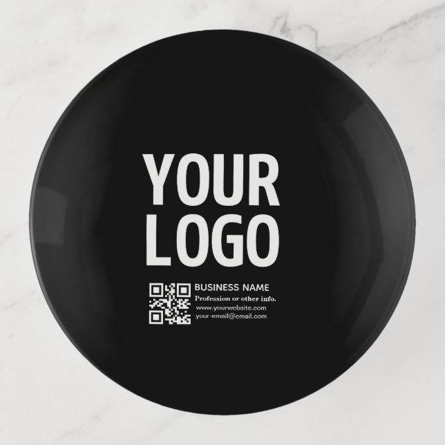 Your Logo w/Editable QR code & Text  Trinket Tray (Front)